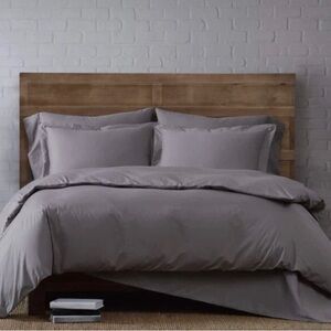 Brooklyn Loom Cotton Percale Duvet Set 3 Pcs King Size, Grey Color